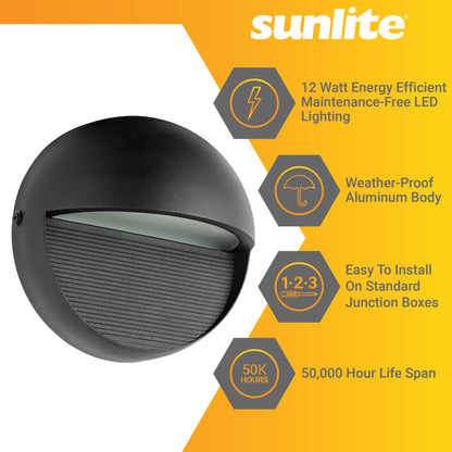 Sunlite LED Outdoor Decorative Downlight Fixture, 12 Watts, 120 Volts, Dimmable, 600 Lumens, 50,000 Hour Life Span, Weatherproof Aluminum, Textured Black Finish, ETL Listed, 30K - Warm White