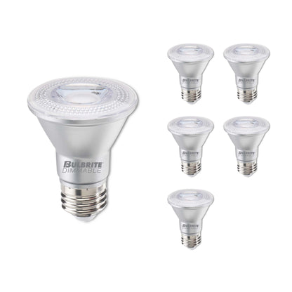 Bulbrite Pack of (6) 7 Watt Dimmable Narrow Flood PAR20 Medium (E26) LED Bulb - 500 Lumens, 3000K, and 80 CRI