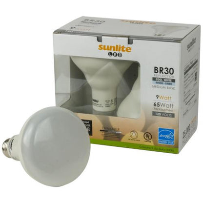 Sunlite LED BR30 Reflector 9W (65W Equivalent) Light Bulb Medium (E26) Base, Cool White