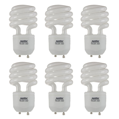 Sunlite Compact Fluorescent T2 Spiral, Standard Household Energy Saving CFL Light Bulb, 18 Watt, GU24 Base, 27K - Warm White, 6 Pack