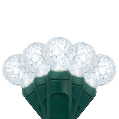 50 Light LED Razzberry (G12) Light Set Pure White Bulbs on Green Wire, Approx. 17'8" Long