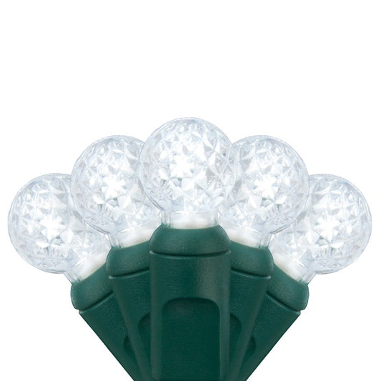 50 Light LED Razzberry (G12) Light Set Pure White Bulbs on Green Wire, Approx. 17'8" Long