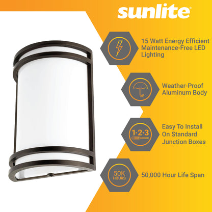 Sunlite LED Double Band Wall Fixture, 15 Watts, 120 Volts, Dimmable, 950 Lumens, For Outdoor Use, Oil Rubbed Bronze Finish, 50,000 Hour Life Span, ETL Listed for Wet Locations, 3000K Warm White