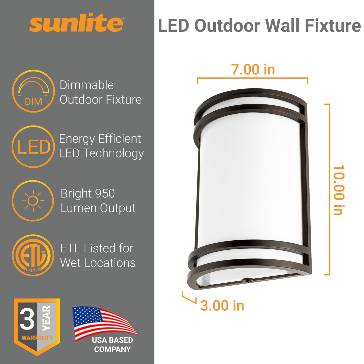 Sunlite LED Double Band Wall Fixture, 15 Watts, 120 Volts, Dimmable, 950 Lumens, For Outdoor Use, Oil Rubbed Bronze Finish, 50,000 Hour Life Span, ETL Listed for Wet Locations, 3000K Warm White