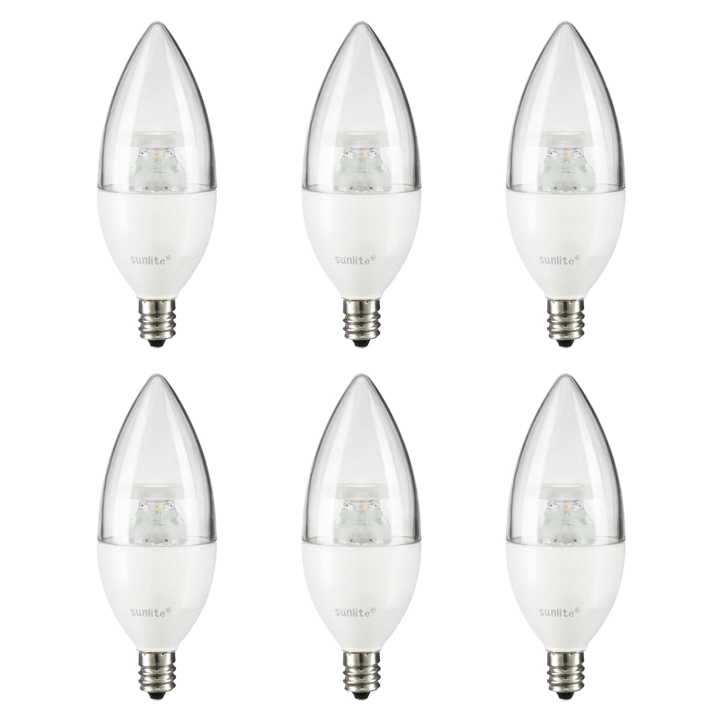 Sunlite LED 4.5 Watt C12 Lamp 3000K Warm White, Candelabra Base (E12), 90 CRI, Energy Star, ETL Listed, Dimmable - 6 Pack