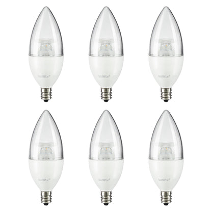 Sunlite LED 4.5 Watt C12 Lamp 3000K Warm White, Candelabra Base (E12), 90 CRI, Energy Star, ETL Listed, Dimmable - 6 Pack