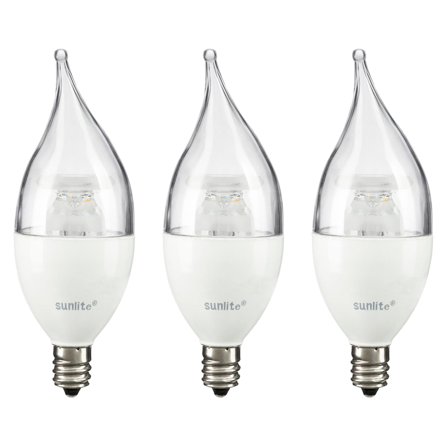 Sunlite CFC/LED/5W/E12/CL/D/ES/27K LED Flame Tip Chandelier 5W (40W Equivalent) Light Bulb Candelabra (E12) Base, Soft White