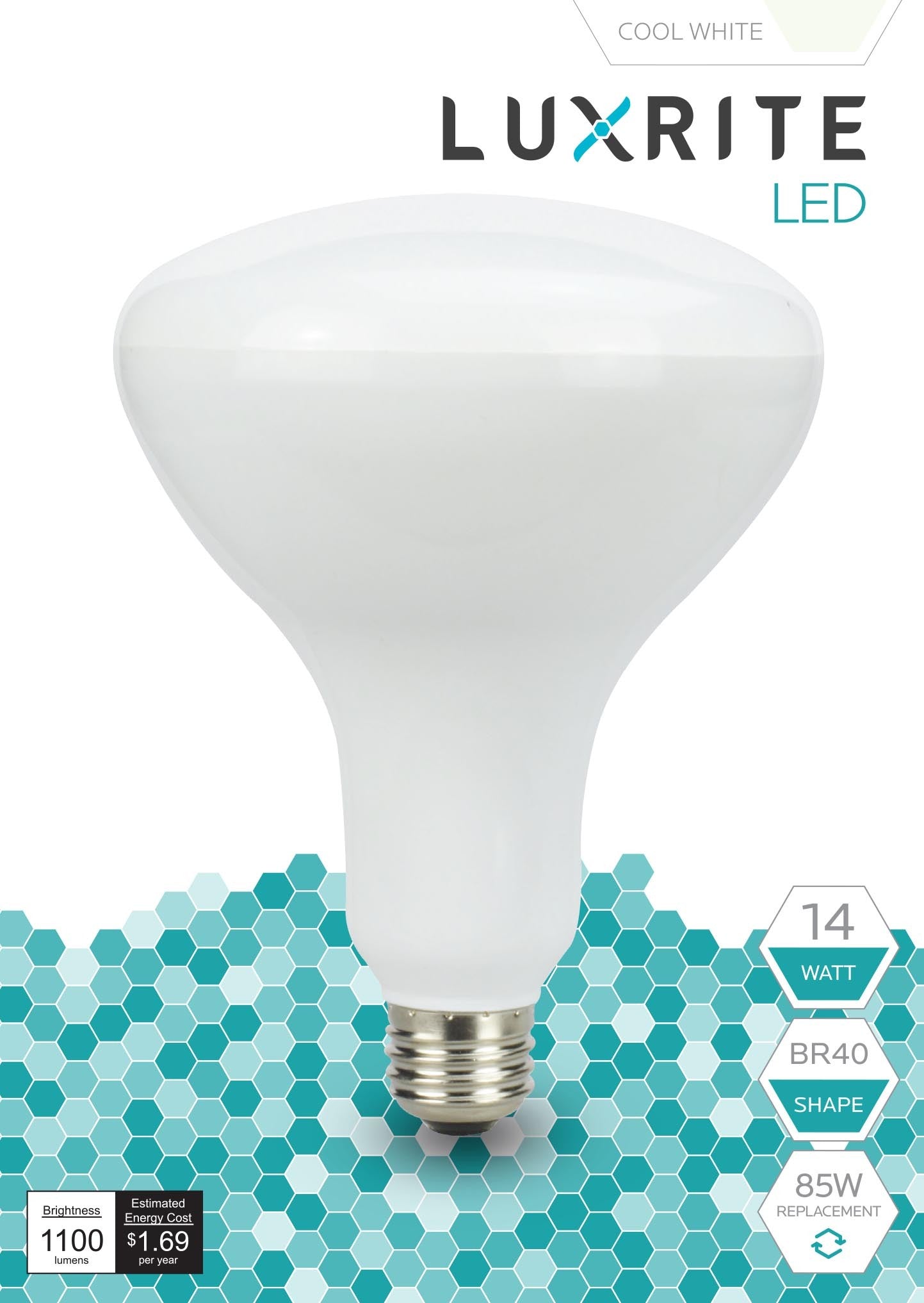 Luxrite LED BR40 Reflector Light Bulb, 14W, 1100 Lumens, 4000K - Cool White, 80 CRI, Frosted White Finish, Dimmable, Pack of 5 (LR31823)
