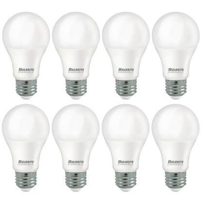 Bulbrite Pack of (8) 9 Watt Dimmable Frost A19 LED Light Bulbs with Medium (E26) Base, 5000K Soft Daylight Light, 800 Lumens