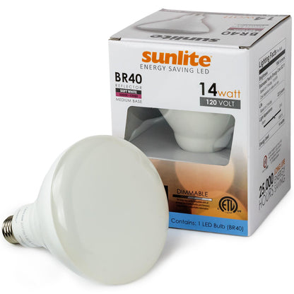 Sunlite LED BR40 Reflector 14W (60W Equivalent) Light Bulb Medium (E26) Base, Super White