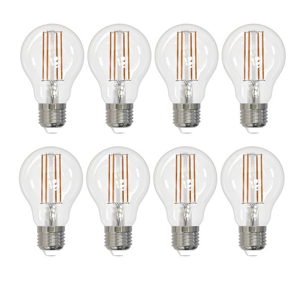 Bulbrite Pack of (8) 7 Watt Dimmable CLEAR Filament A19 Medium (E26) LED Bulb - 800 Lumens, 4000K, and 80 CRI