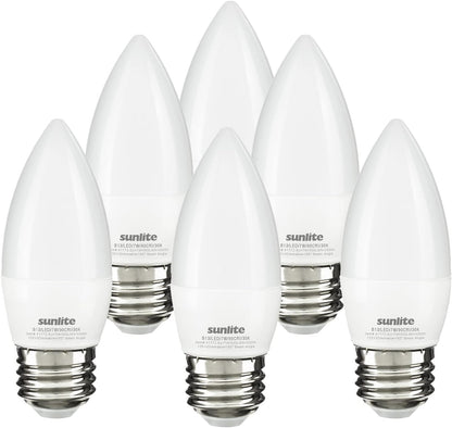 Sunlite 41772 LED B13 Decorative Chandelier Light Bulb, 7 Watts (60W=), 500 Lumens, 120 Volts, Dimmable, E26 Base, Energy Star, 90 CRI, ETL Listed, Torpedo Frosted, Title-20, 3000K Warm White, 6 Pack