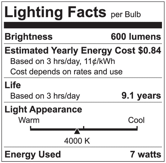 Luxrite LED 7W A15 Bulb, 4000K- Cool White, 600 Lumens, 80 CRI, Frost Finish, Dimmable, Pack of 25 (LR21352)