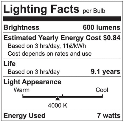 Luxrite LED 7W A15 Bulb, 4000K- Cool White, 600 Lumens, 80 CRI, Frost Finish, Dimmable, Pack of 25 (LR21352)