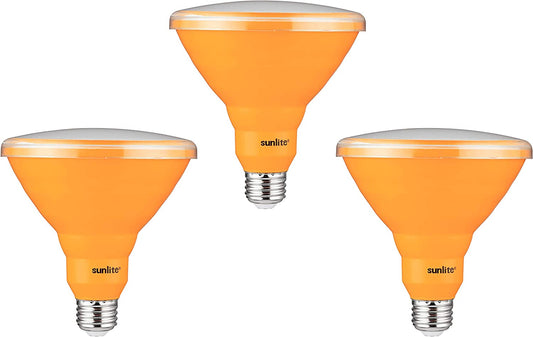 Sunlite 81479 LED PAR38 Colored Recessed Light Bulb, 15 watt (75W Equivalent), Medium (E26) Base, Floodlight, ETL Listed, Amber, Pack of 3