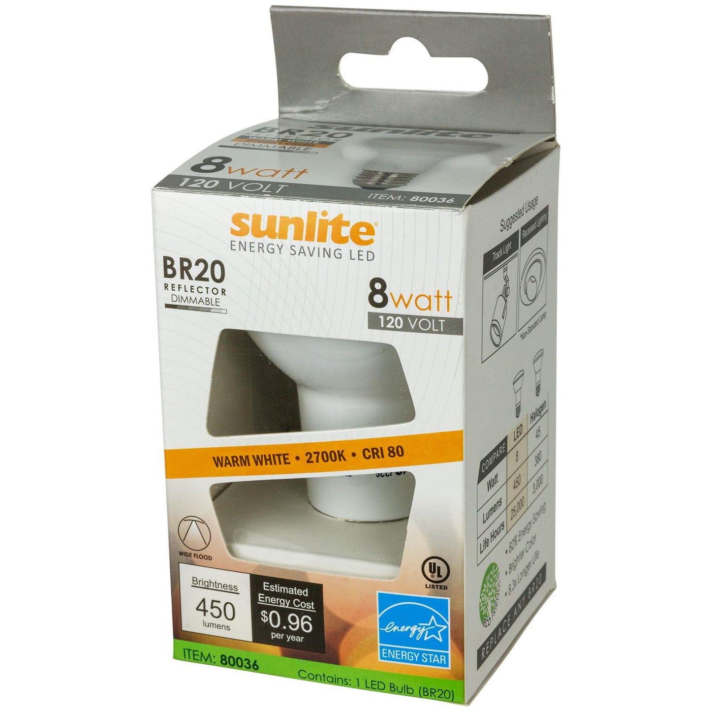 Sunlite BR20 Reflector, 450 Lumens, Medium Base, Warm White