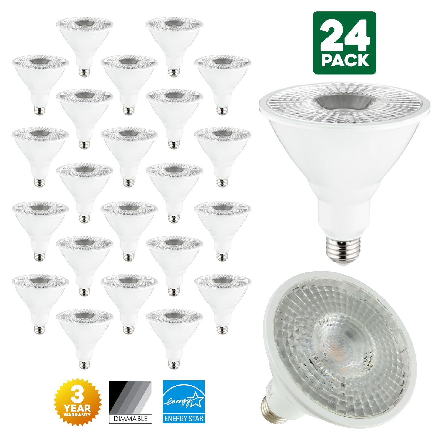 Sunlite 18-Watt Dimmable LED PAR38 Reflector Bulb, 100W Incandescent Equivalent, Medium (E26) Base, Wide Flood, 3000K Warm White