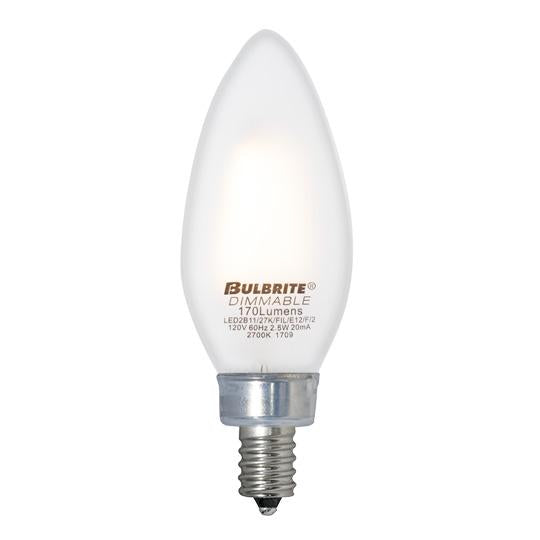 BULBRITE LED B11 CANDELABRA SCREW (E12) 2.5W DIMMABLE FILAMENT LIGHT BULB 2700K/WARM WHITE 25W INCANDESCENT EQUIVALENT 4PK (776674)