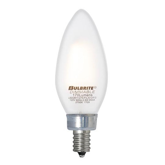 BULBRITE LED B11 CANDELABRA SCREW (E12) 2.5W DIMMABLE FILAMENT LIGHT BULB 2700K/WARM WHITE 25W INCANDESCENT EQUIVALENT 4PK (776674)