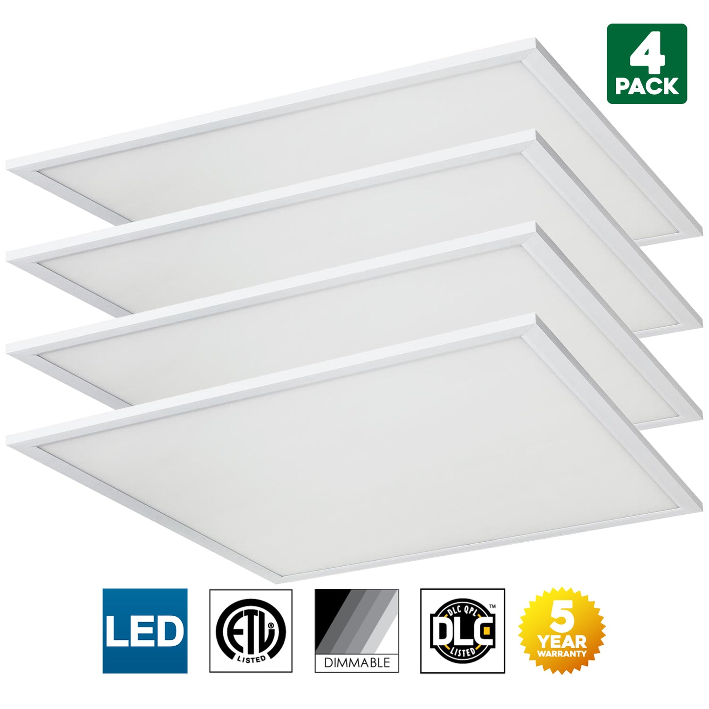 Sunlite LED Light Panel, 2x2 Feet, 40 Watt, 3000K Warm White, 4000 Lumens, Dimmable, DLC Listed, 50,000 Hour Average Life Span, 2 Pack