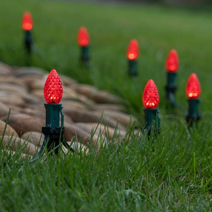 25 Light LED C7 Light Set Red Bulbs on Green Wire, Approx. 16'6" Long