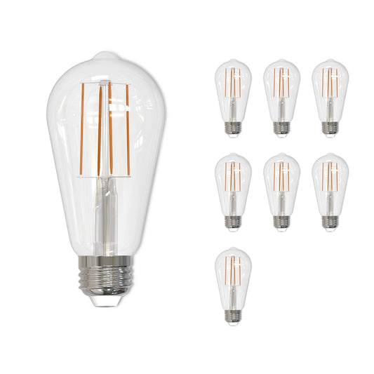 Bulbrite Pack of (8) 7 Watt Dimmable Clear ST18 LED Light Bulbs with Medium (E26) Base, 3000K Soft White Light, 800 Lumens