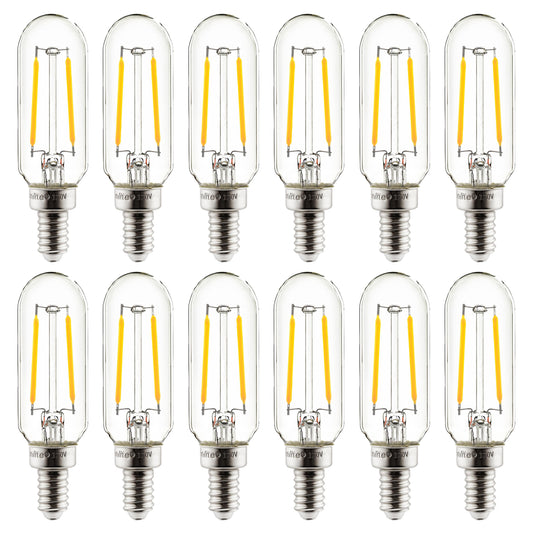 Sunlite 41344 LED Filament T8 Tubular Light Bulb, 2 Watts (25W Equivalent), Candelabra E12 Base, Dimmable, 85 mm, UL Listed, 130 Lumens, 2700K Warm White, 12 Pack