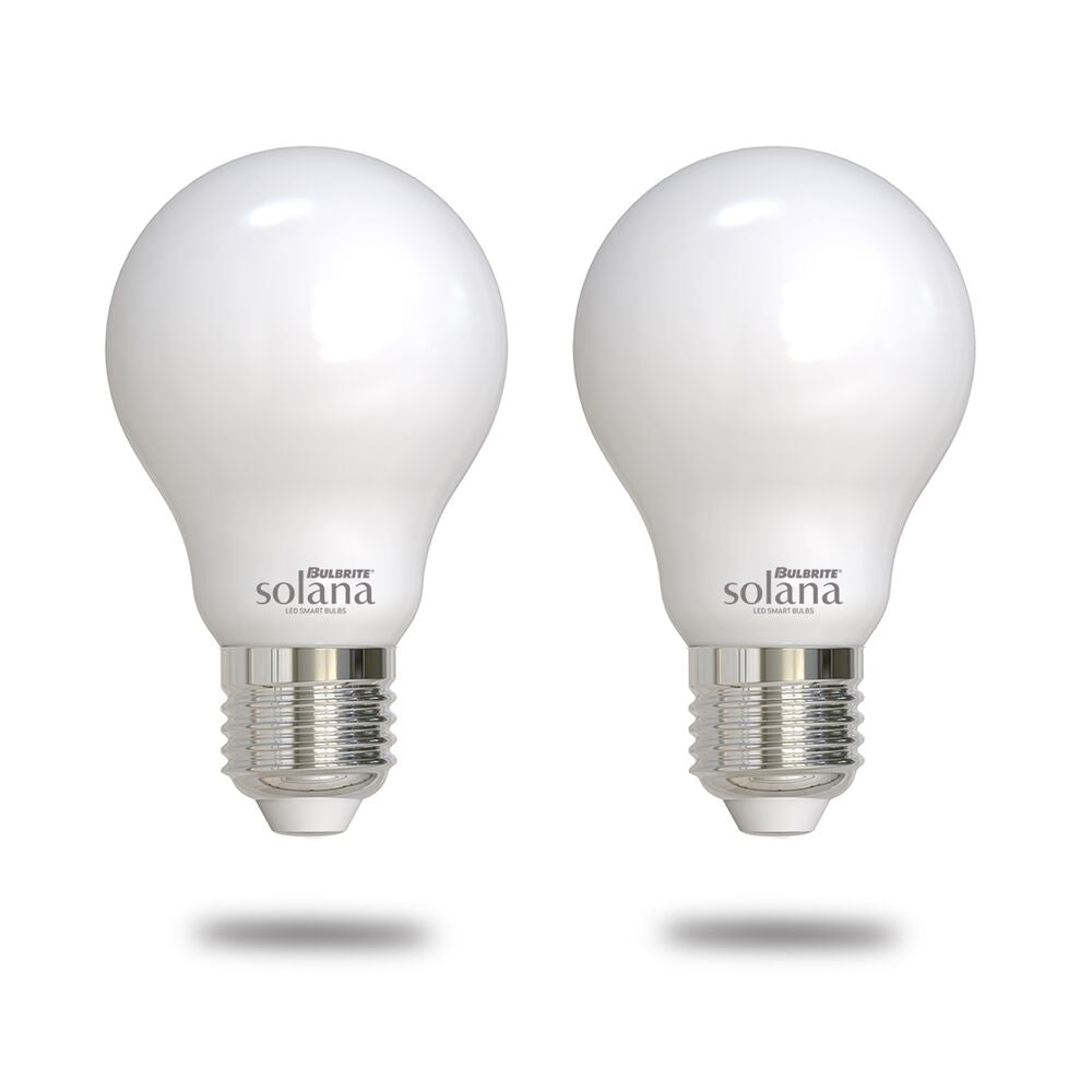 Bulbrite Solana 2-Pack 40 Watt Equivalent A19 Smart WiFi Connected 90CRI LED Light Bulb, Milky Finish