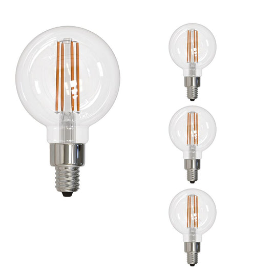 Bulbrite LED Filament Pack of (4) 4 Watt Dimmable G16 Light Bulbs with a Clear Finish and Candelabra (E12) Base - 2700K (Warm White Light), 350 Lumens