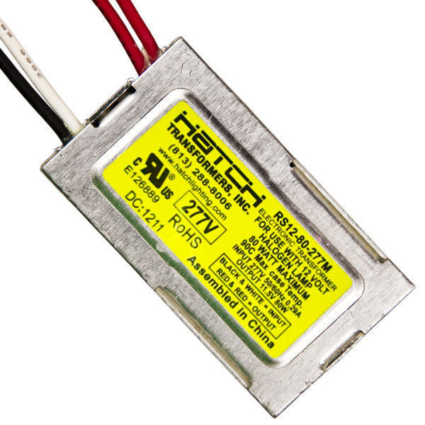 12V Electronic Low Voltage Transformer Min/Max Wattage 5-80W - Input Voltage 277V - For Use with Halogen Lamps - Side Leads - Hatch RS12-80-277M