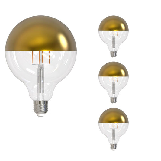 Bulbrite LED Filament Pack of (4) 6 Watt Dimmable G40 Light Bulbs with a Half Gold Finish and Medium (E26) Base - 2700K (Warm White Light), 500 Lumens