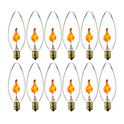 Sunlite 40106 Torpedo Tip, Halloween Incandescent Chandelier Flickering Light Bulb, Candelabra Base (E12) for Lamps, Fixtures, Decorations, Holidays, Orange, 12 Count