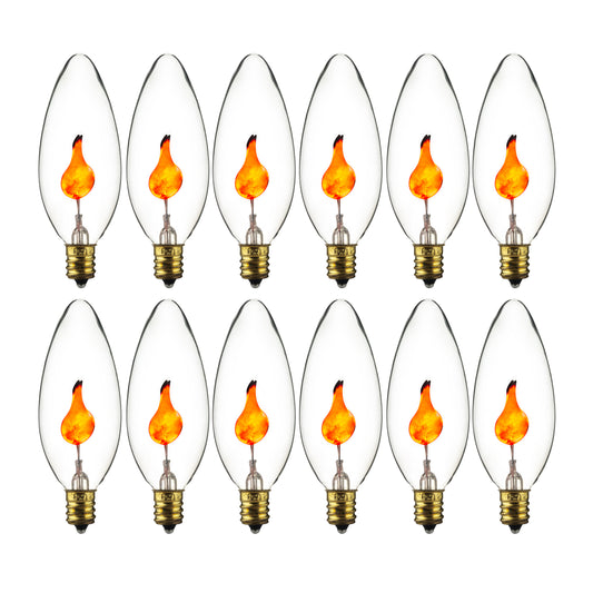 Sunlite 40106 Torpedo Tip, Halloween Incandescent Chandelier Flickering Light Bulb, Candelabra Base (E12) for Lamps, Fixtures, Decorations, Holidays, Orange, 12 Count