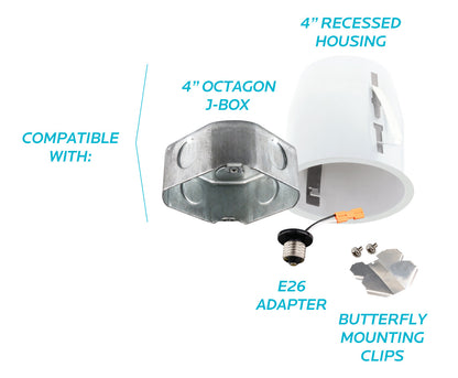 Luxrite LED 4" Magnetic Interchangeable Universal Downlight, 8W, 500 Lumens, Color Selectable - 2700K/3000K/3500K/4000K/5000K, Black Finish, 80 CRI, Dimmable (LR24960)