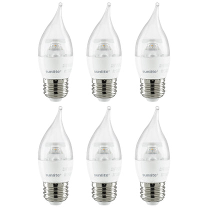 Sunlite EFC/LED/7W/E26/CL/D/ES/27K LED Flame Tip Chandelier 7W (60W Equivalent) Light Bulbs, Medium (E26) Base, 2700K Soft White