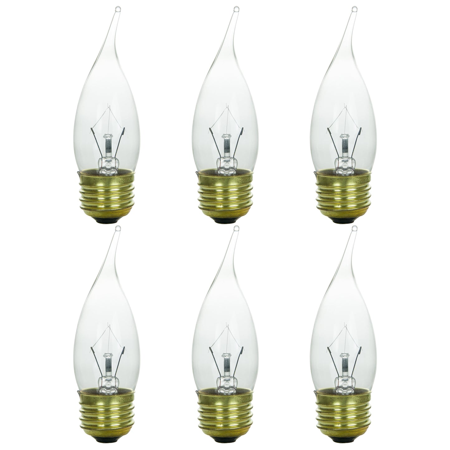 Sunlite 40 Watt Flame Tip Chandelier, Medium Base, Clear