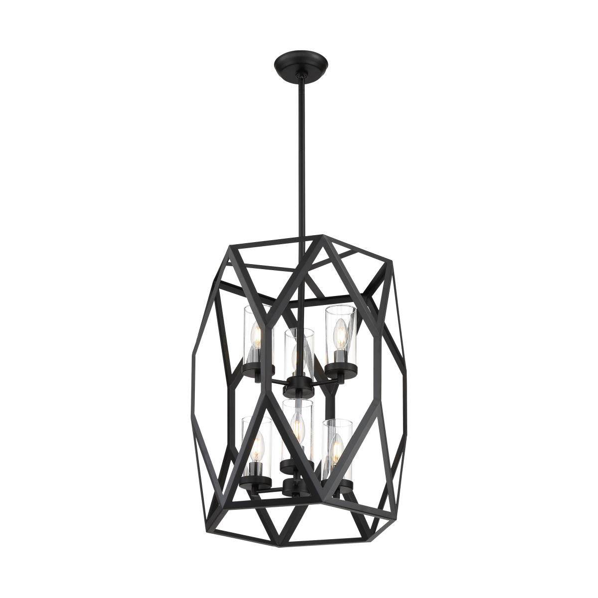 Zemi; 6 Light; Foyer Pendant Fixture; Black Finish with Clear Glass