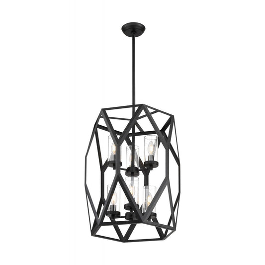 Zemi; 6 Light; Foyer Pendant Fixture; Black Finish with Clear Glass