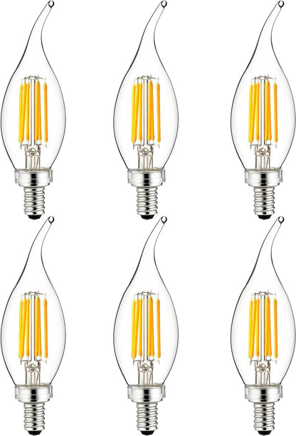 Sunlite LED Filament CA11 Flame Tip Chandelier Light Bulb, 5 Watts  (60W Equivalent), 600 Lumens, Candelabra Base (E12), Edison style, Dimmable, ETL Listed, 2700K - Warm White, 6 Pack