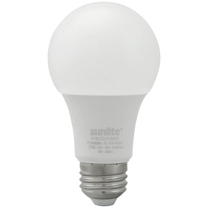 Sunlite 80864-SU LED A19 Light Bulbs, 9 Watts (60W Equivalent), 800 Lumens, Medium Base (E26), Non-Dimmable, Frost, UL Listed, 2700K Warm White, 3 Count