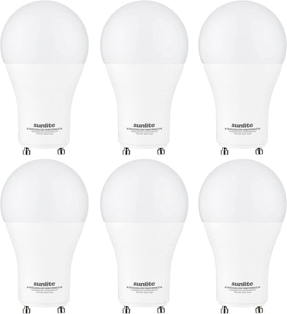 Sunlite 87973 LED A19 Light Bulb, 10 Watts (60W Equivalent), 800 Lumens, GU24 Twist and Lock Base, Dimmable, 90 CRI, UL Listed, Energy Star, Title 20 Compliant, 2700K Warm White, Pack of 6