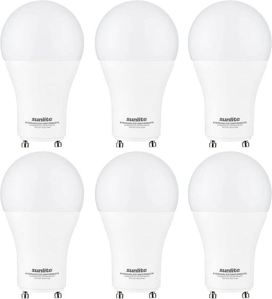 Sunlite 87973 LED A19 Light Bulb, 10 Watts (60W Equivalent), 800 Lumens, GU24 Twist and Lock Base, Dimmable, 90 CRI, UL Listed, Energy Star, Title 20 Compliant, 2700K Warm White, Pack of 6