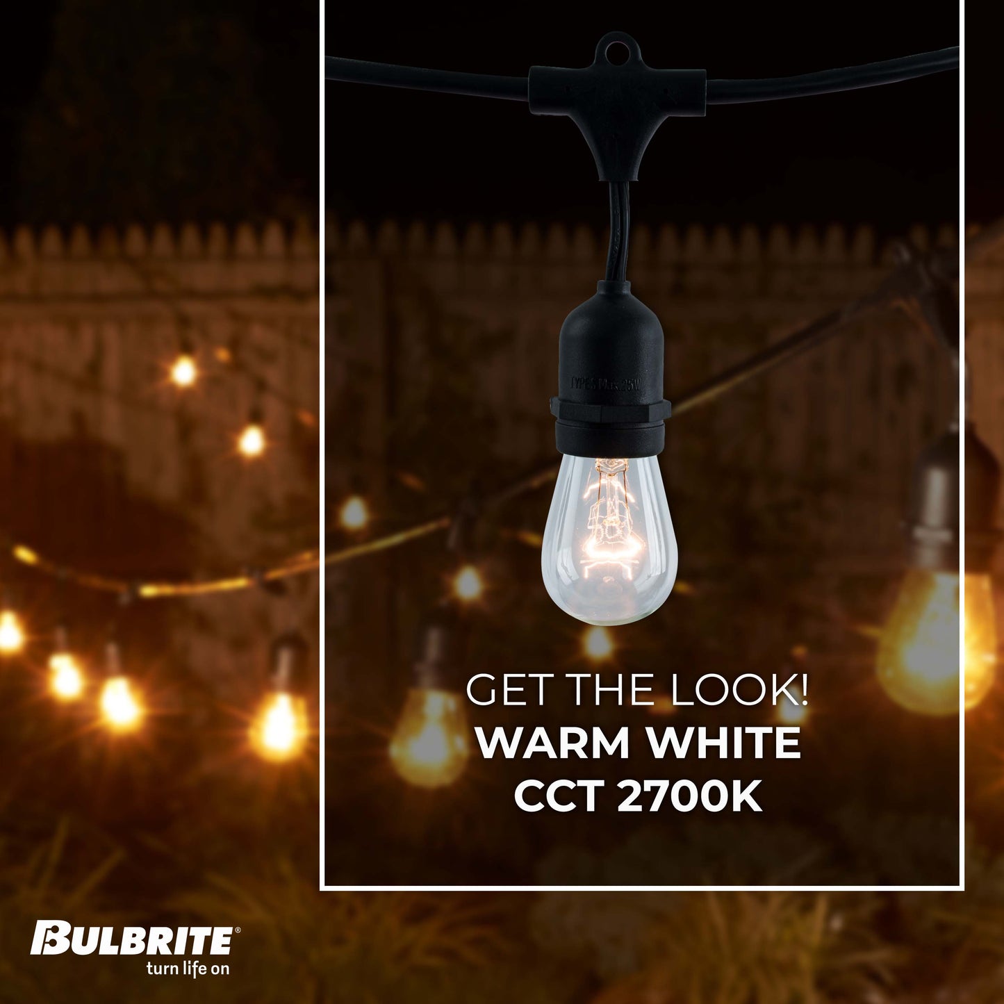 Bulbrite 48-foot String Light Kit with Clear Vintage Style S14 Incandescent Light Bulbs