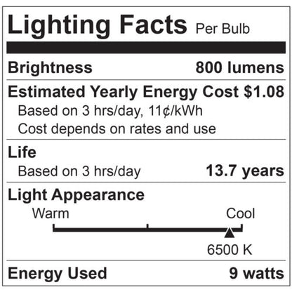 Sunlite 80681-SU LED A19 Light Bulbs, 9 Watts (60W Equivalent), Medium Base (E26), Non-Dimmable, Frost, UL Listed, 65K - Daylight 18 Pack
