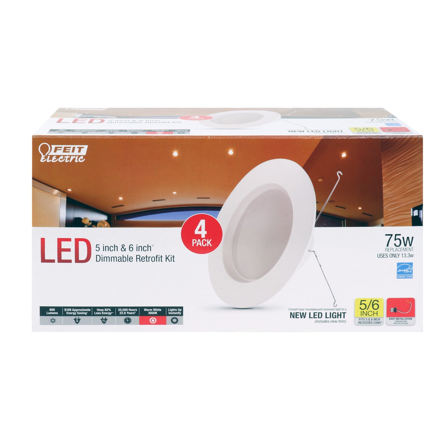 800 Lumen 3000K 5 & 6 Inch Dimmable Recessed Downlight