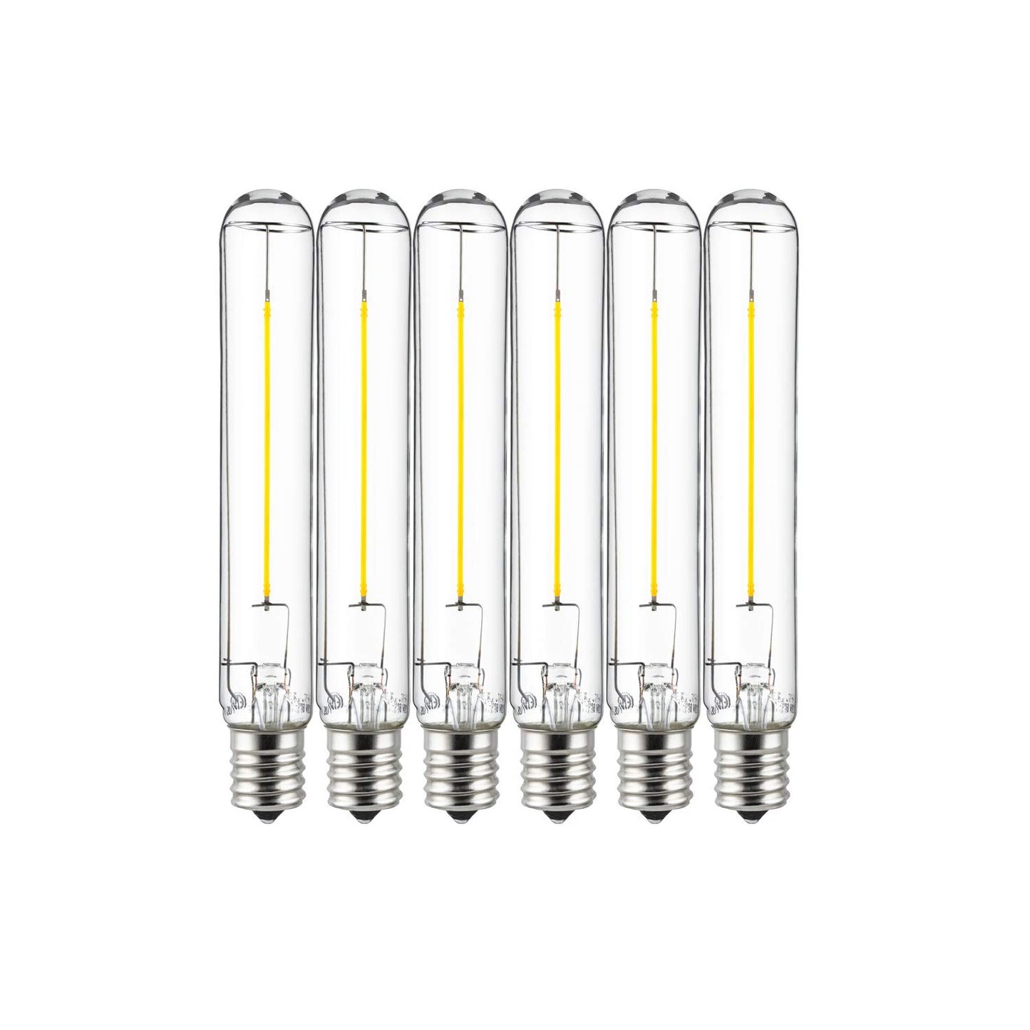 Sunlite 41072 LED Filament T6 T6.5 Tubular Light Bulb 2 Watts (25W Equivalent), 180 Lumens, Intermediate E17 Base, Non-Dimmable, 139 mm, ETL Listed, 6 Count, 2700K-Warm White, Pack of 6