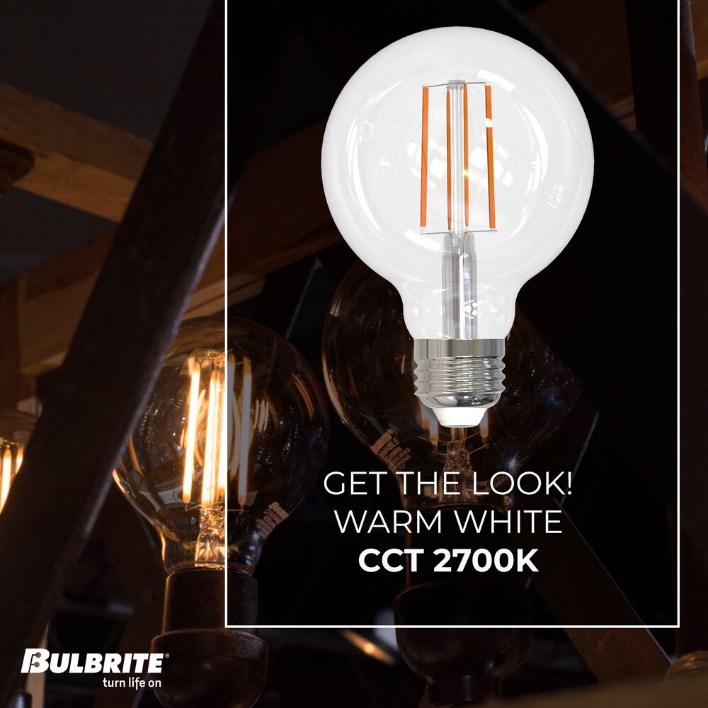 Bulbrite LED Filament Pack of (4) 13 Watt Dimmable G25 Light Bulbs with a Clear Finish and Medium (E26) Base - 2700K (Warm White Light), 1400 Lumens