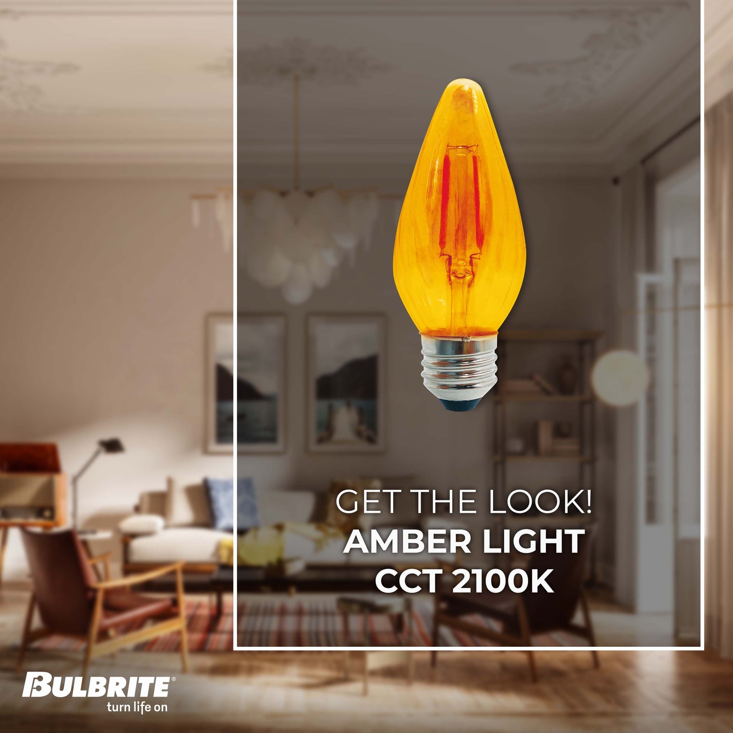 Bulbrite Fiesta Pack of (4) 4 Watt Dimmable F15 LED Filament Light Bulb with Amber Glass Finish and Medium (E26) Base - 2100K (Amber Light), 280 Lumens