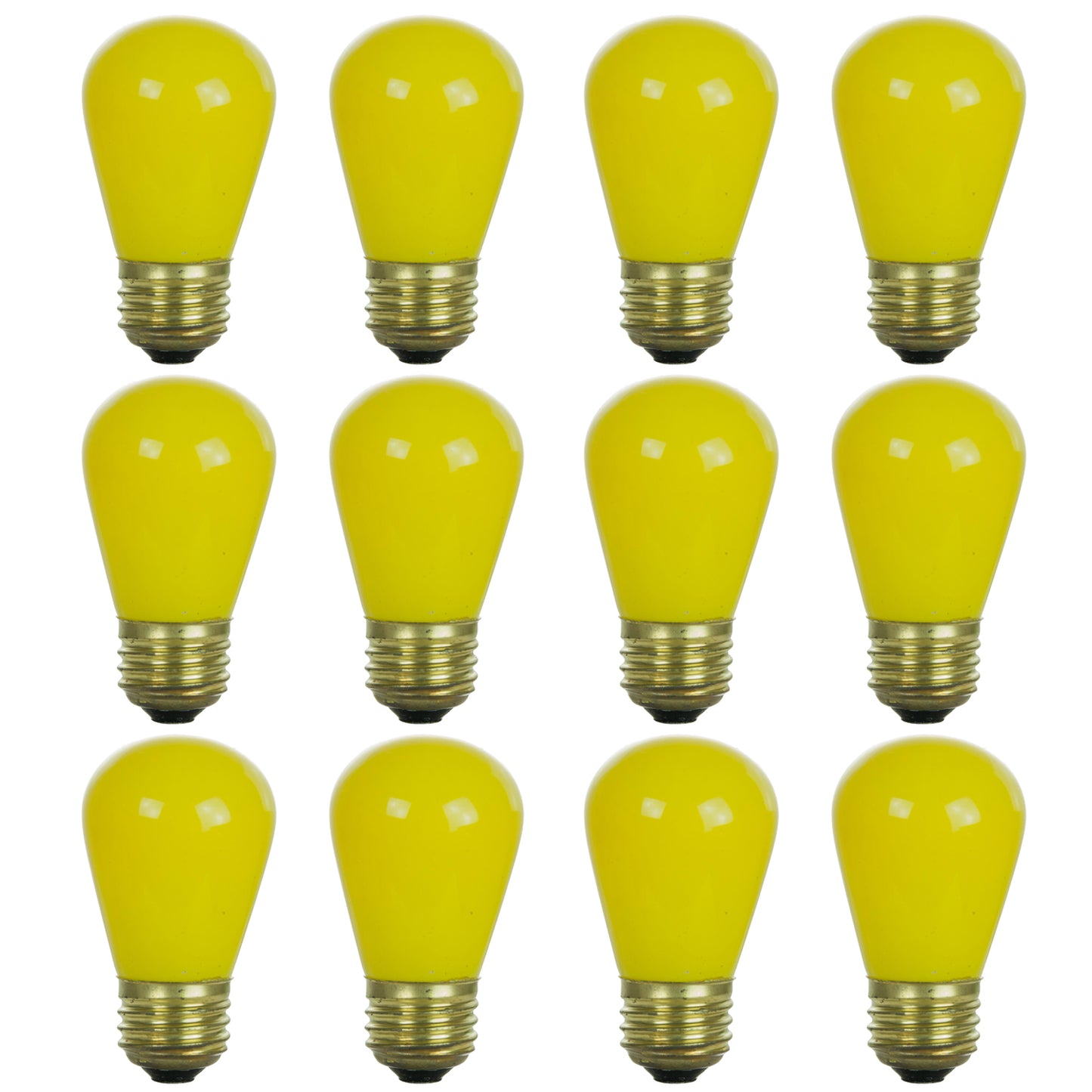 SUNLITE 41480-SU S14 Incandescent Colored Party String Light Bulb, 11 Watts, Medium Base (E26), Dimmable, Mercury Free, Yellow 12 Pack