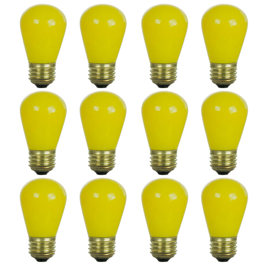 SUNLITE 41480-SU S14 Incandescent Colored Party String Light Bulb, 11 Watts, Medium Base (E26), Dimmable, Mercury Free, Yellow 12 Pack